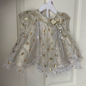 festive silver and gold polka dot infant dress